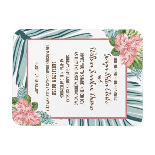Magnolia Lilies Bouquet Wedding Magnet Card Magneet (Horizontaal)
