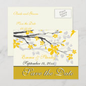 Magnolia met gele bloemen bruiloft Save the Date Aankondigingskaart (Voorkant / Achterkant)