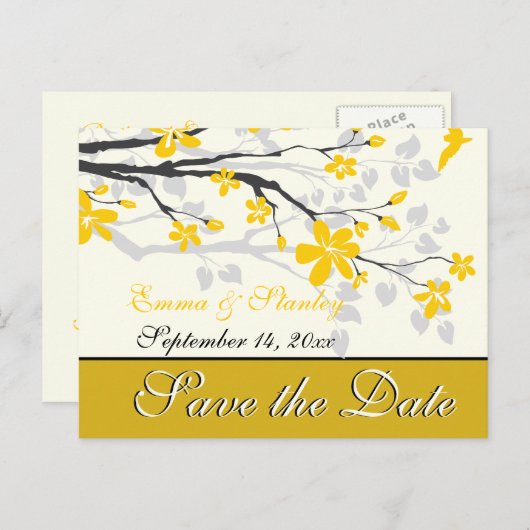 Magnolia met gele bloemen bruiloft Save the Date Aankondigingskaart (Voorkant / Achterkant)