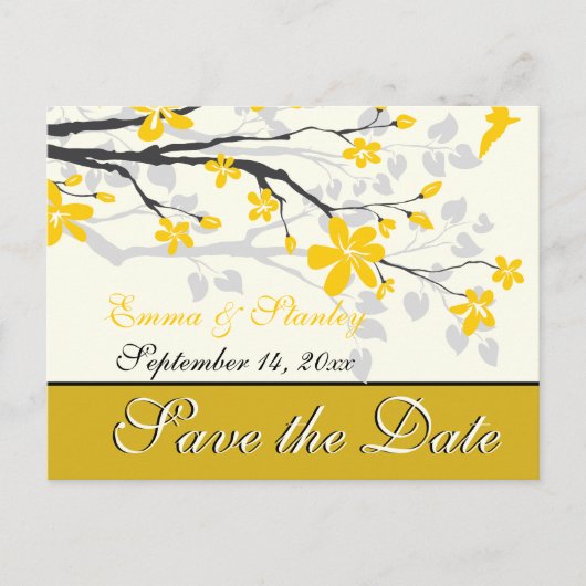 Magnolia met gele bloemen bruiloft Save the Date Aankondigingskaart (Voorkant)