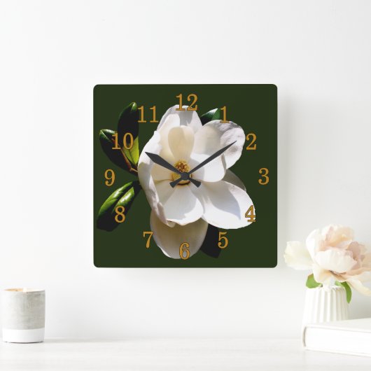 Magnolia met Gouden Cijfers Vierkante Klok (Huis)