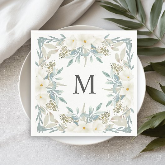 Magnolia Modern Calligraphy Monogram Wedding Servet
