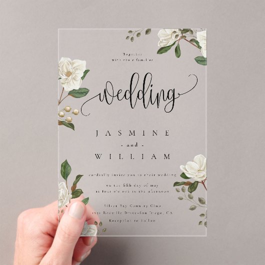 Magnolia moderne bruiloft acryl uitnodigingen (Insitu (Draagbaar))