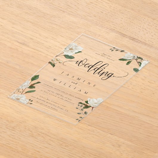 Magnolia moderne bruiloft acryl uitnodigingen (Laagn)