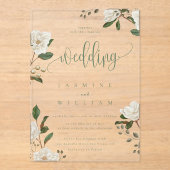 Magnolia moderne bruiloft acryl uitnodigingen (Voorkant)