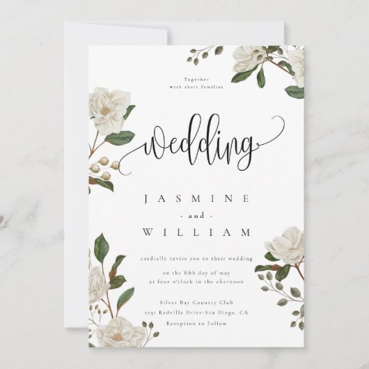 Magnolia moderne bruiloft kaart (Voorkant)