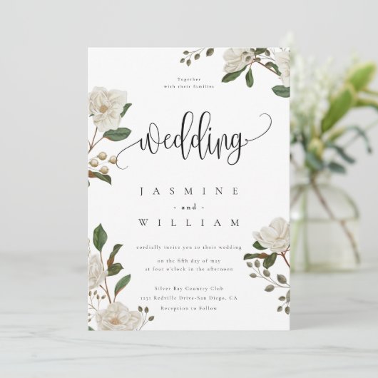 Magnolia moderne bruiloft kaart (Staand voorkant)