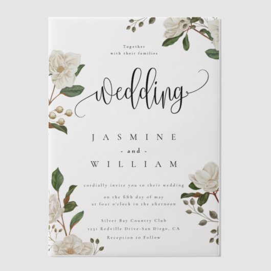 Magnolia moderne bruiloft vellum uitnodigingen (Voorkant)