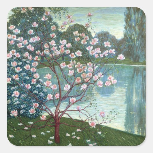 Magnolia (olie op canvas) vierkante sticker (Voorkant)