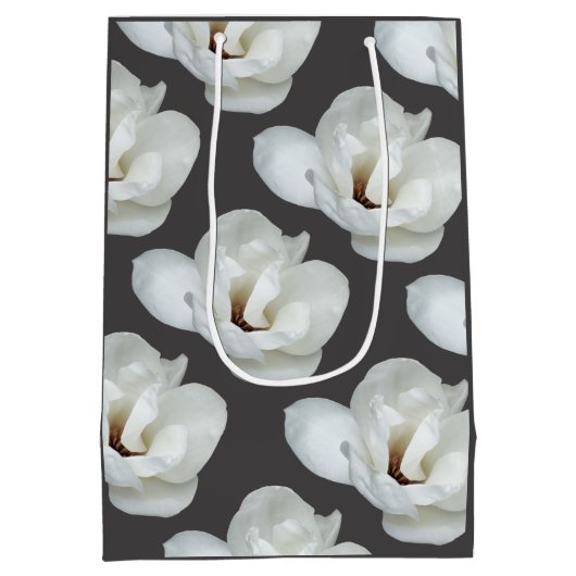 Magnolia op donkergrijs medium cadeauzakje (Achterkant)