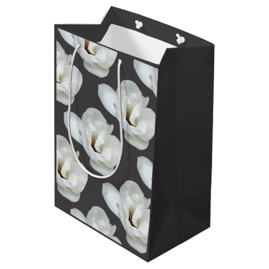 Magnolia op donkergrijs medium cadeauzakje (Achterkant Gekanteld)