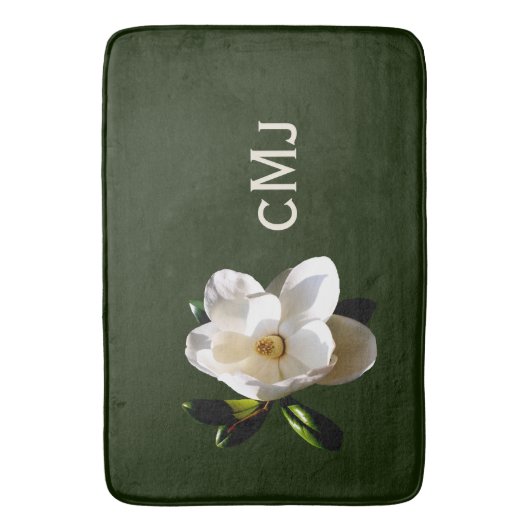 Magnolia op Donkergroen met Monogram Badmat (Voorkant Verticaal)