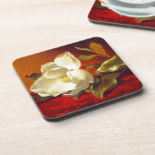 Magnolia op rood fluweel Martin Johnson hoofd Bier Onderzetter (Linkerzijde)