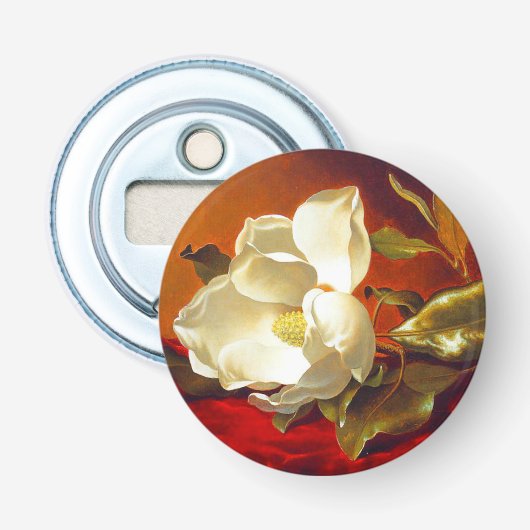 Magnolia op rood fluweel Martin Johnson hoofd Button Flesopener (Voorkant)
