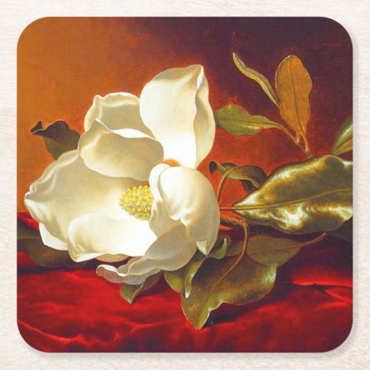 Magnolia op rood fluweel Martin Johnson hoofd Kartonnen Onderzetters (Voorkant)