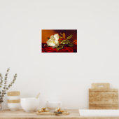 Magnolia op rood fluweel Martin Johnson hoofd Poster (Keuken)