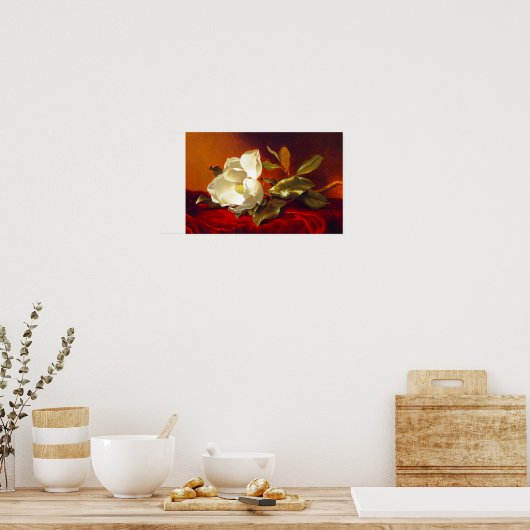 Magnolia op rood fluweel Martin Johnson hoofd Poster (Keuken)