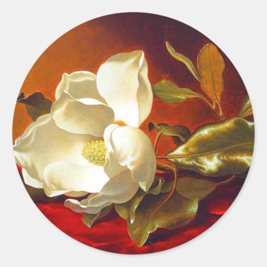 Magnolia op rood fluweel Martin Johnson hoofd Ronde Sticker (Voorkant)