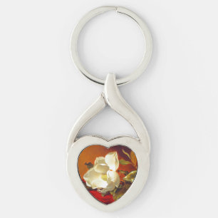 Magnolia op rood fluweel Martin Johnson hoofd Sleutelhanger