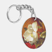 Magnolia op rood fluweel Martin Johnson hoofd Sleutelhanger (Voorkant Links)