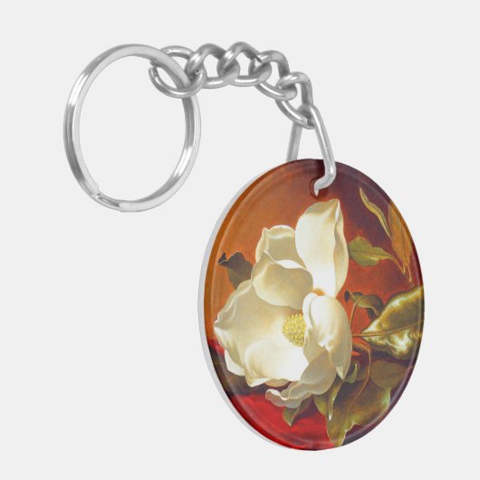 Magnolia op rood fluweel Martin Johnson hoofd Sleutelhanger (Voorkant Links)