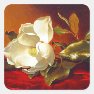 Magnolia op rood fluweel Martin Johnson hoofd Vierkante Sticker