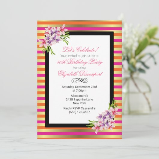 Magnolia op roze en bruine bruine tongstrips kaart (Staand voorkant)