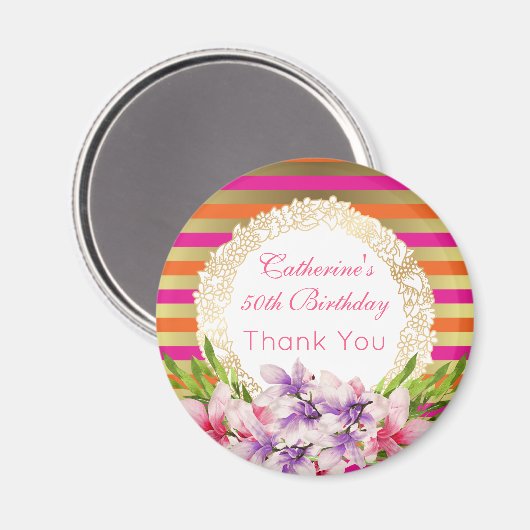 Magnolia op roze en bruine bruine tongstrips magneet (Voorkant / Achterkant)