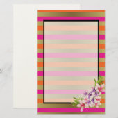 Magnolia op roze en Faux Gold Stripes Briefpapier (Voorkant / Achterkant)