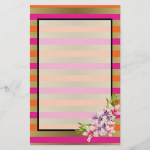 Magnolia op roze en Faux Gold Stripes Briefpapier