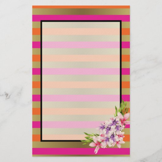 Magnolia op roze en Faux Gold Stripes Briefpapier (Voorkant)
