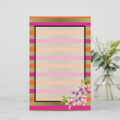 Magnolia op roze en Faux Gold Stripes Briefpapier (Staand voorkant)