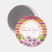 Magnolia op roze & Faux Gold Stripes Hartelijk dan Magneet (Voorkant / Achterkant)