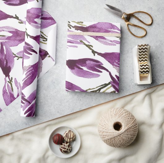 Magnolia Paarse Violet Waterverf Cadeaupapier (Crafts)