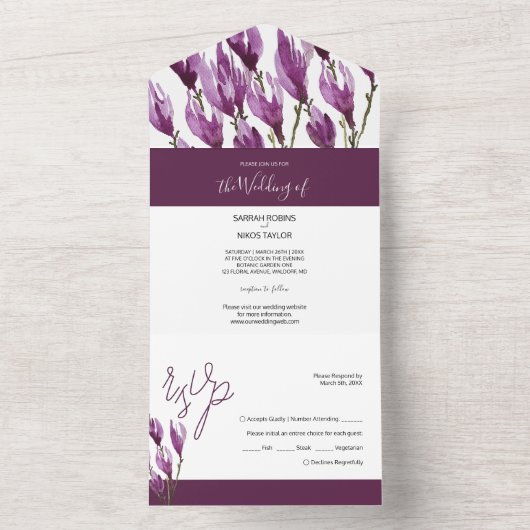 Magnolia Pastel Paars Violet Palette Waterverf All In One Uitnodiging (Binnen)