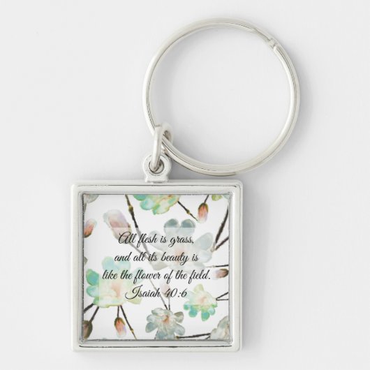 Magnolia Pattern Bijbel Verse Square Sleutelhanger (Voorkant)