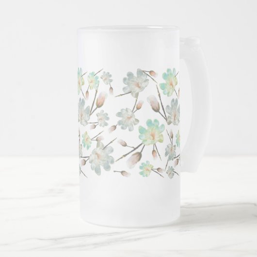 Magnolia Pattern Frosted Beer Mok (Voorkant rechts)