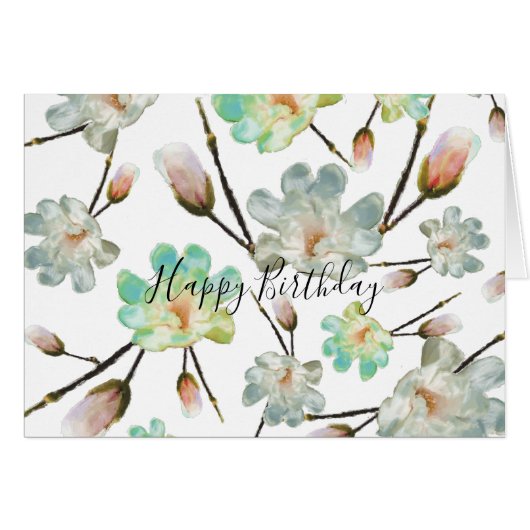Magnolia Pattern Happy Birthday Card (Voorkant Horizontaal)