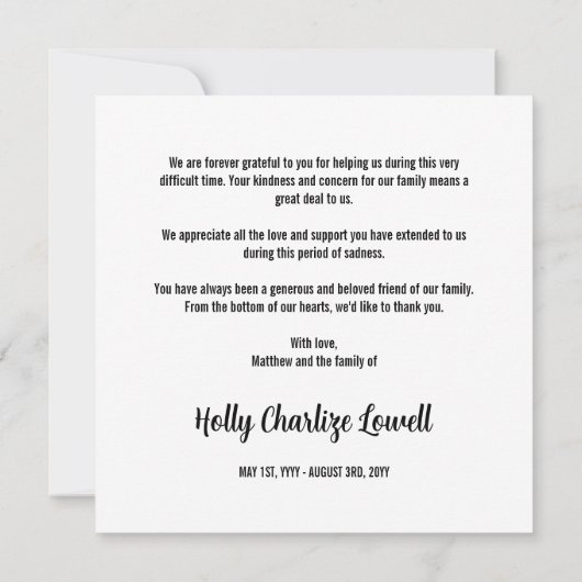 Magnolia Petals Gedrukte Sympathie Dank u Nota Bedankkaart (Achterkant)