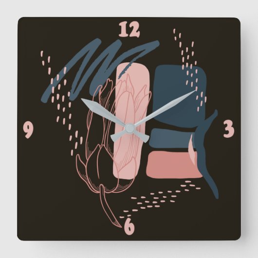 Magnolia Pink Bloom Minimale Abstracte Vierkante Klok (Voorkant)