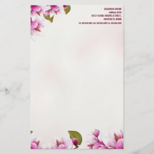 Magnolia Pink Floral gepersonaliseerd Briefpapier