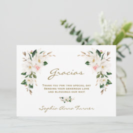 Magnolia Pink Flower Spain Gracias Baby shower Bedankkaart