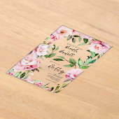 Magnolia Pioen Roze Waterverf Bloemenbruiloft Acryl Uitnodigingen (Laagn)