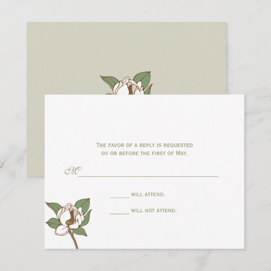 Magnolia-reactiekaart RSVP Kaartje (Voorkant / Achterkant)