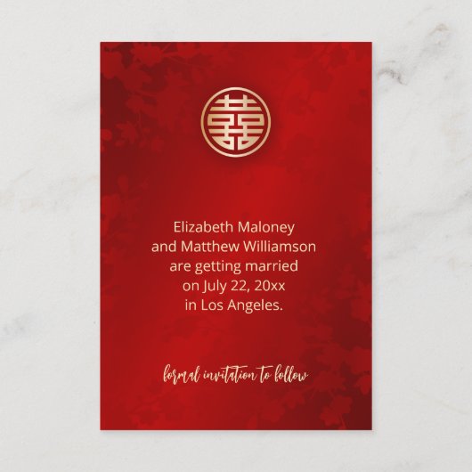 Magnolia Rode Chinees Bruiloft Save The Date Kaart (Achterkant)