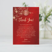 Magnolia rood goud Chinese bruiloft Bedankkaart (Staand voorkant)