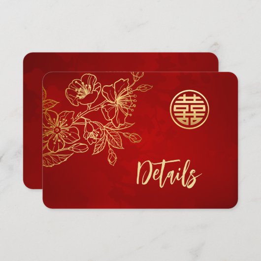 Magnolia rood goud Chinese bruiloft details Informatiekaartje (Voorkant / Achterkant)
