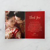 Magnolia rood goud foto Chinese bruiloft Bedankkaart (Binnen)