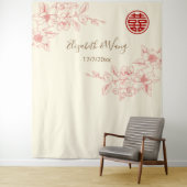 Magnolia rood roze crème Chinese achtergrond Wandkleed (In situ)