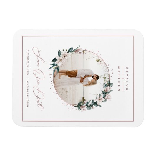 Magnolia & Roos Gold Cirkel Foto slaat de datum op Magneet (Horizontaal)